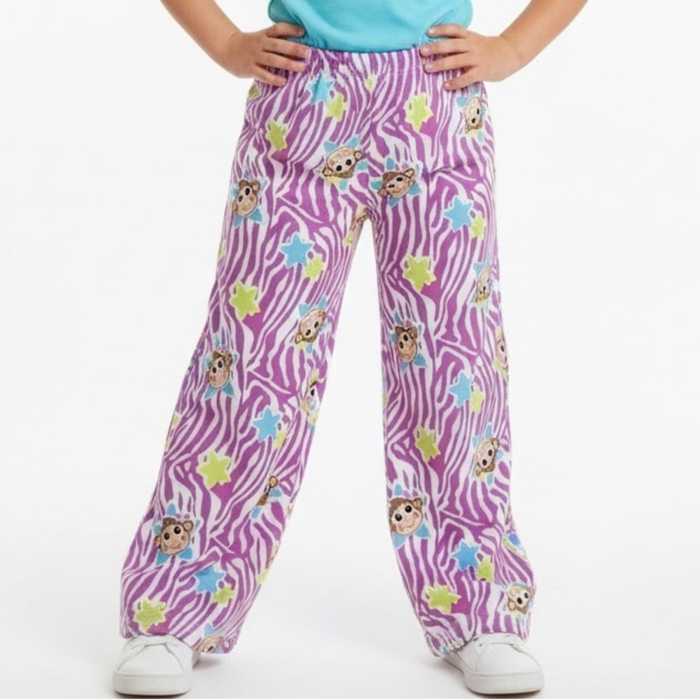 Candlesticks Purple Monkey Zebra Print Wide Leg Lounge Pajama Pants Small